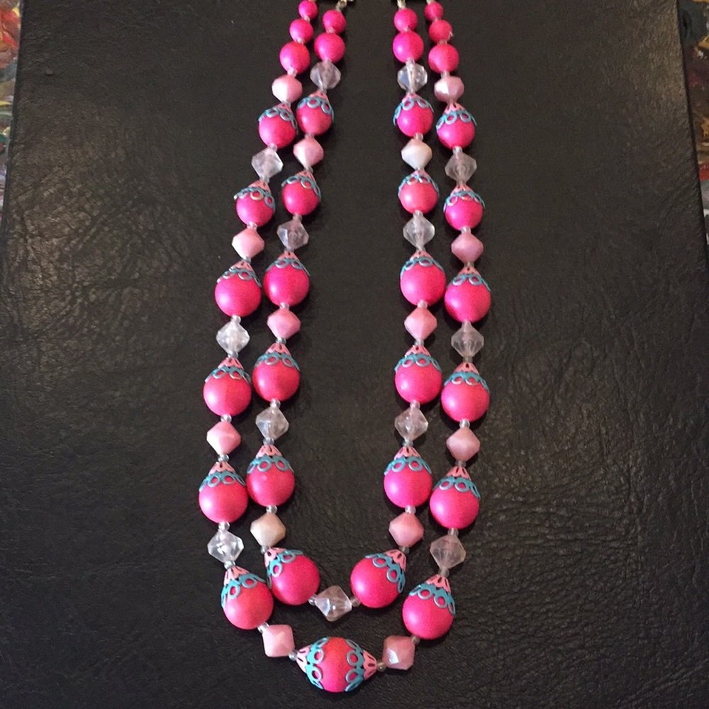 Rare Vintage Flamingo Pink & Turquoise  Necklace